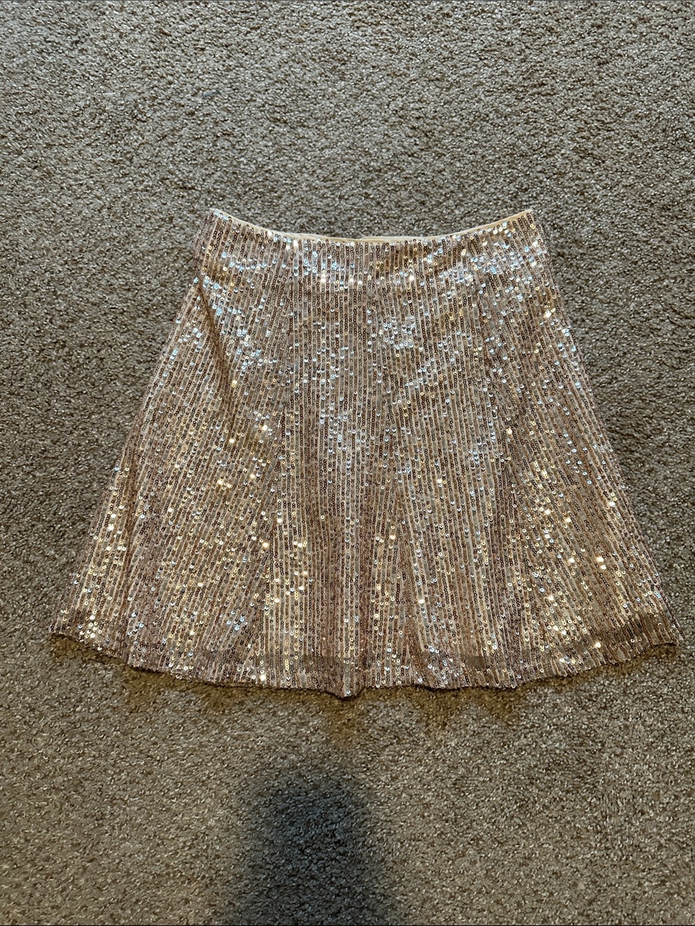 LOFT Rose Gold Sequin Skater Skirt